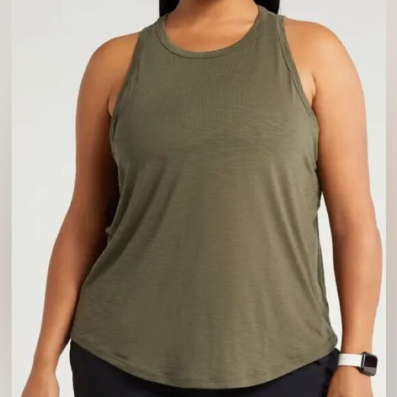 Zella Spark Slub Jersey Tank in Olive Night Women's 1X - Picture 1 of 7